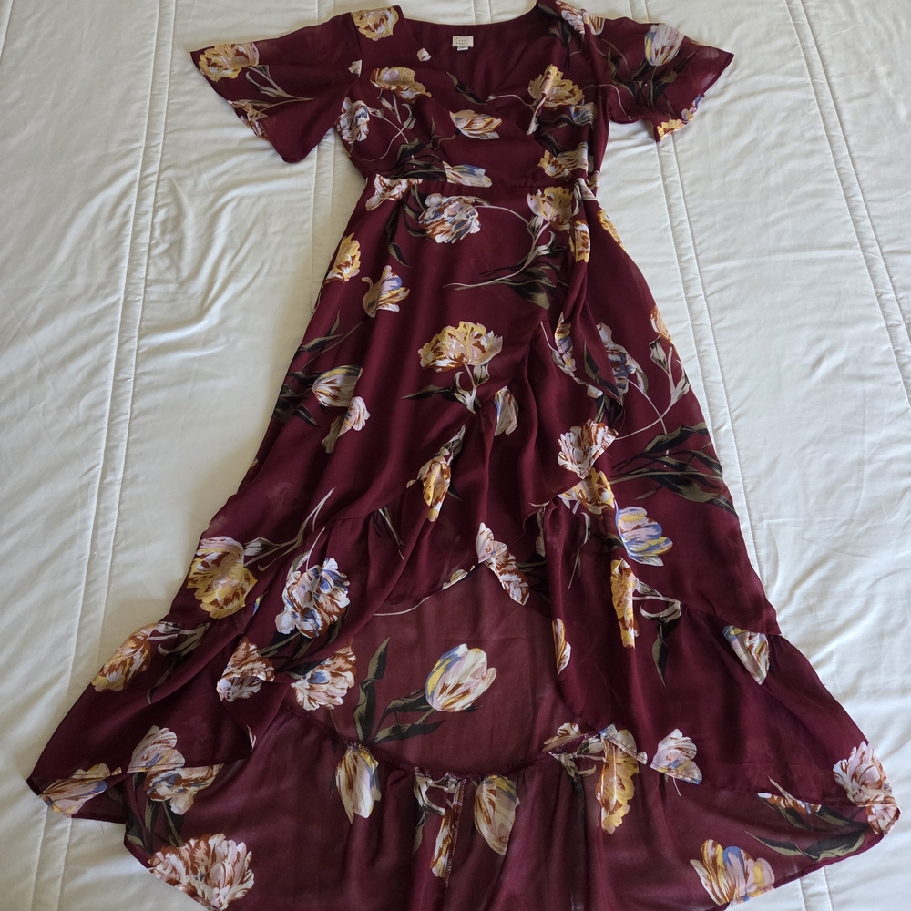 a new day Burgundy Floral High Low Dress
